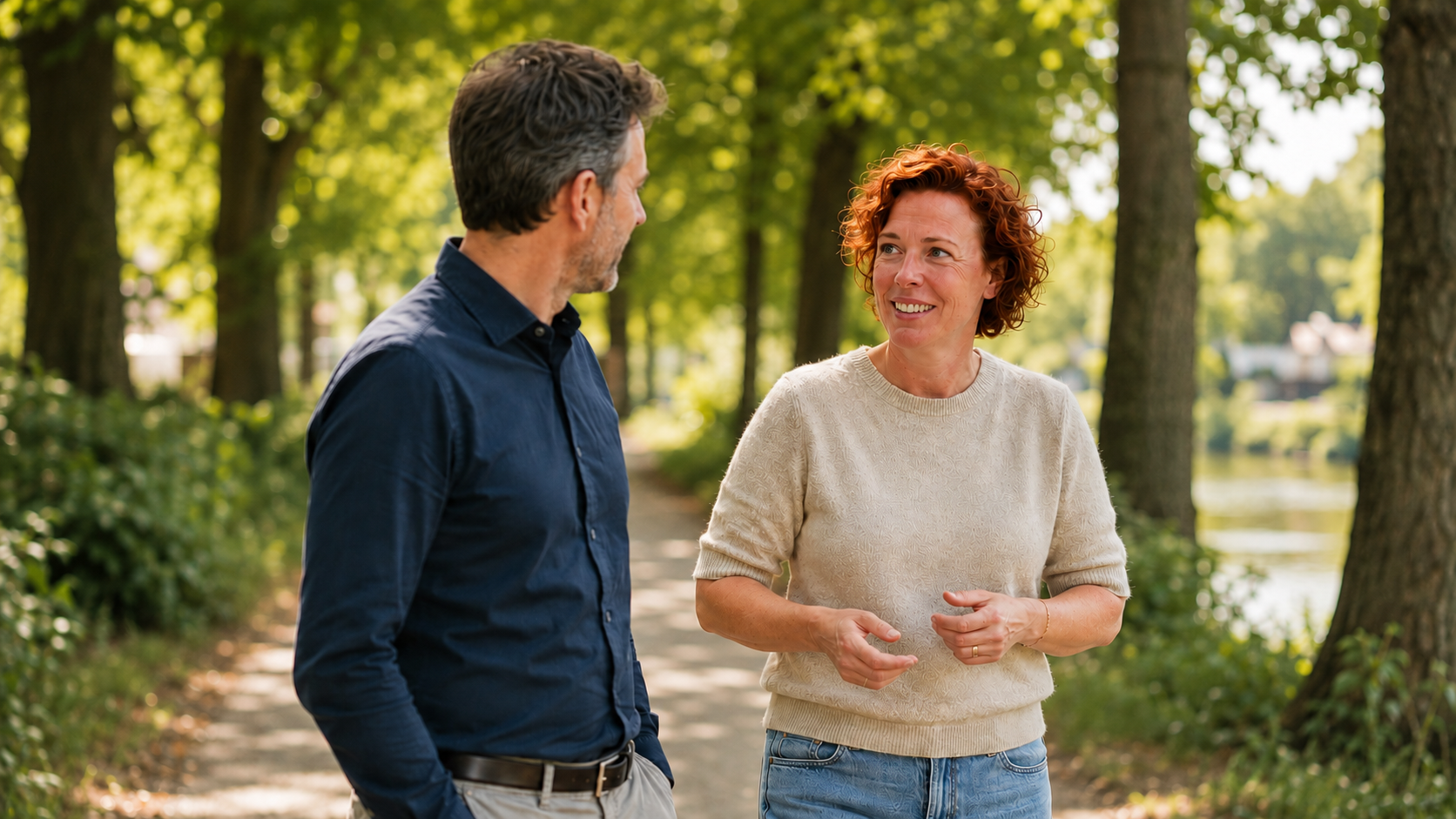 Marjolein wandelend met een cliënt